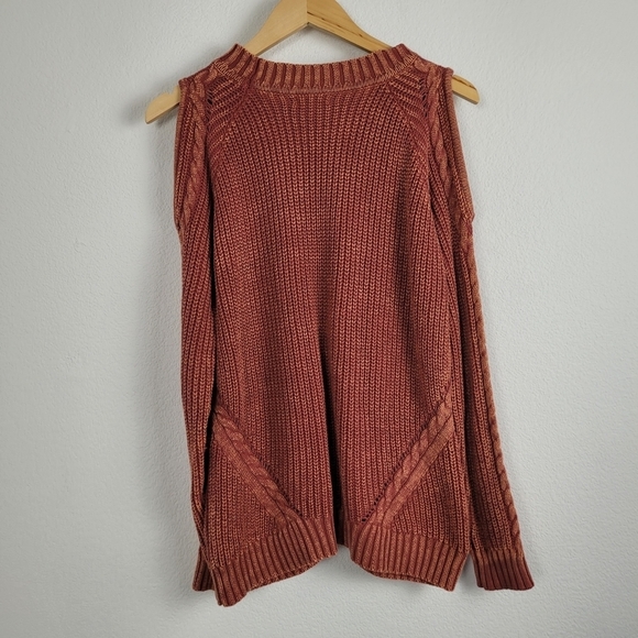 Umgee rustic orange cold shoulder knit sweater - Picture 8 of 10